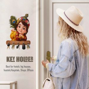 Baby Krishna Wall Key Holder with 5 Hooks – Self Adhesive