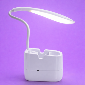 White LED Desk Lamp with Pen Holder & Phone Stand, Flexible Neck Study Light