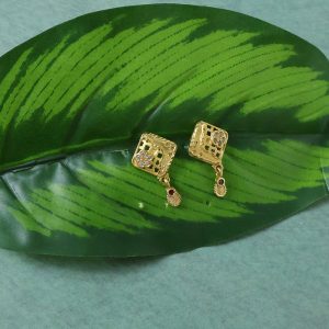 Ruby Square Gold Pendant and Earring Set Elegant Traditional Jewelry Set for Women