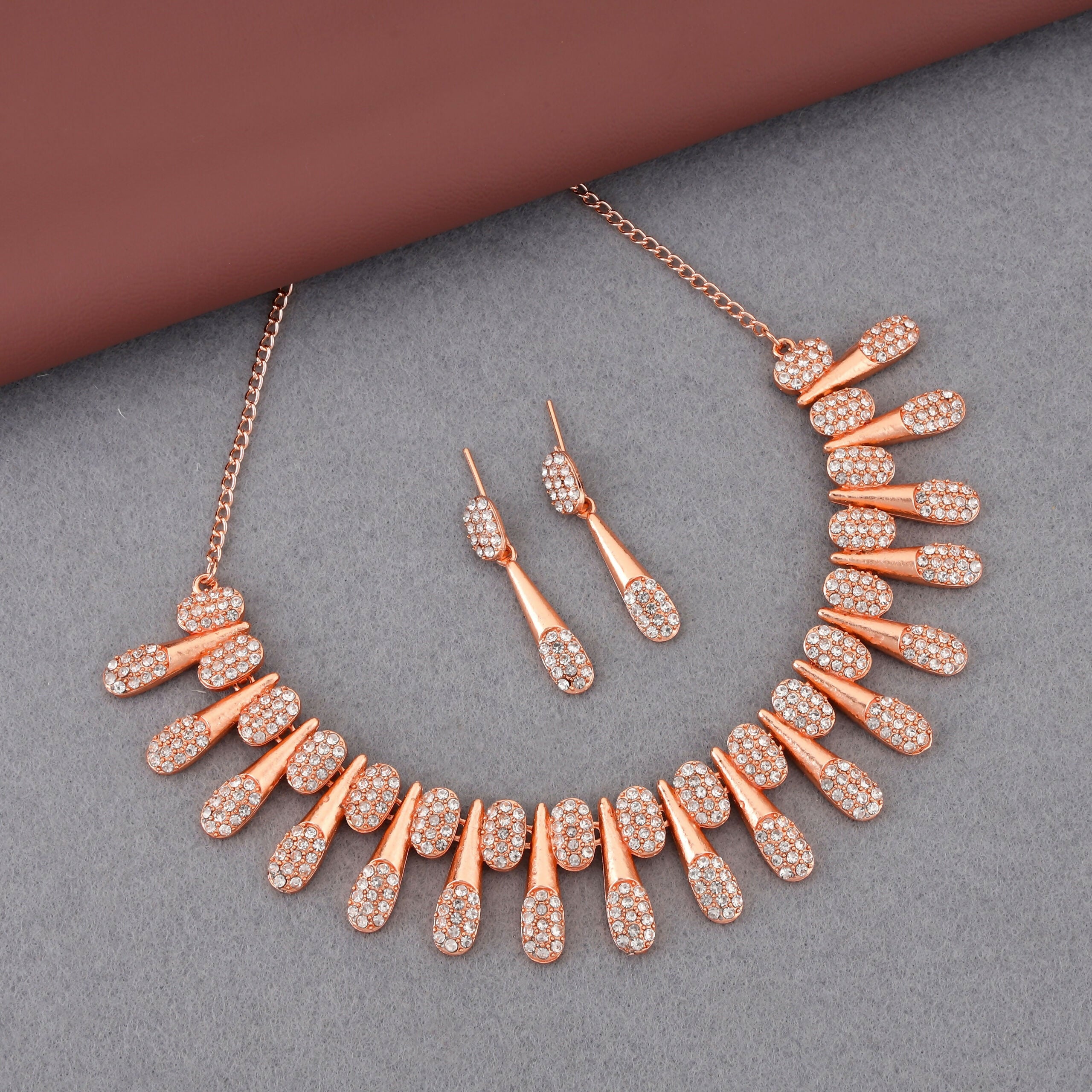 Chic Rose Gold-Toned American Diamond Tassel Necklace Set