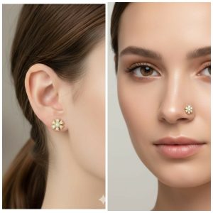 Gold Plated Elegant Floral AD nosepin stud for women and girls Combo Pack of 2