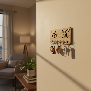 Embossed Om & Swastik Wooden Key Holder for Wall – Premium MDF Wall Key Organizer | Auspicious Home Décor