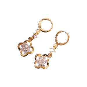 Gold-Tone Crystal Floral Drop Hoop Earrings for Women