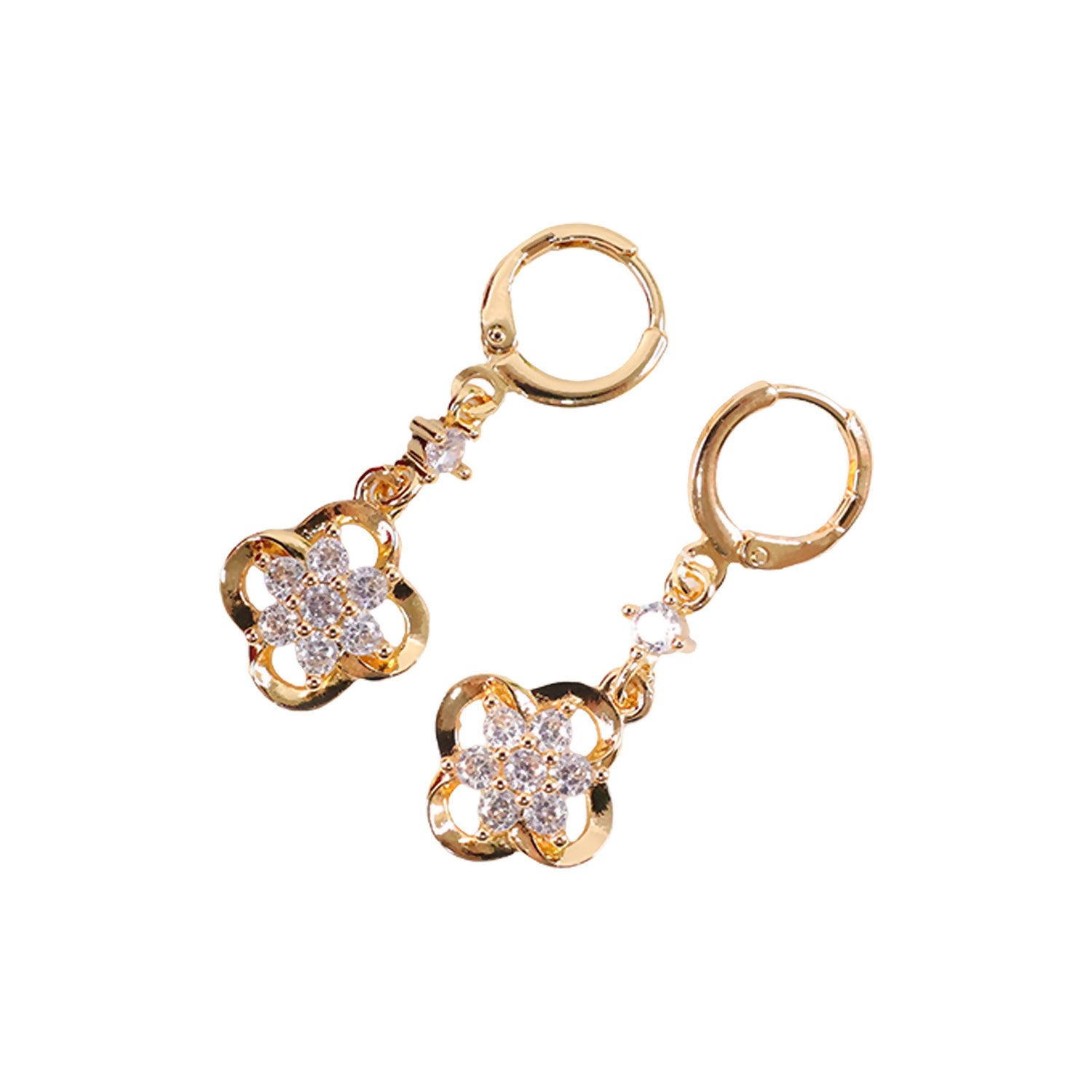 Gold-Tone Crystal Floral Drop Hoop Earrings for Women - Image 5