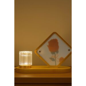 Elegant Wooden Frame Rose Night Lamp with Crystal Dome LED Light