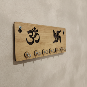 Wooden Key Holder for Wall – ॐ Om & Swastik MDF Key Organizer | Spiritual Wall Key Stand for Home Décor