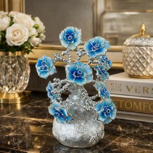 Silver Lucky Flower Tree Showpiece with Evil Eye Home Decor Statue