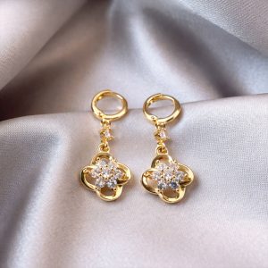Gold-Tone Crystal Floral Drop Hoop Earrings for Women