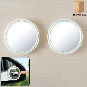 White Round Car Blind Spot Rear View Mirror Set (2 Pc)