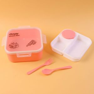 Hungry Lunch Box Combo Set – Unbreakable Plastic Lunch Box with Spoon, Fork & Extra Container for Kids