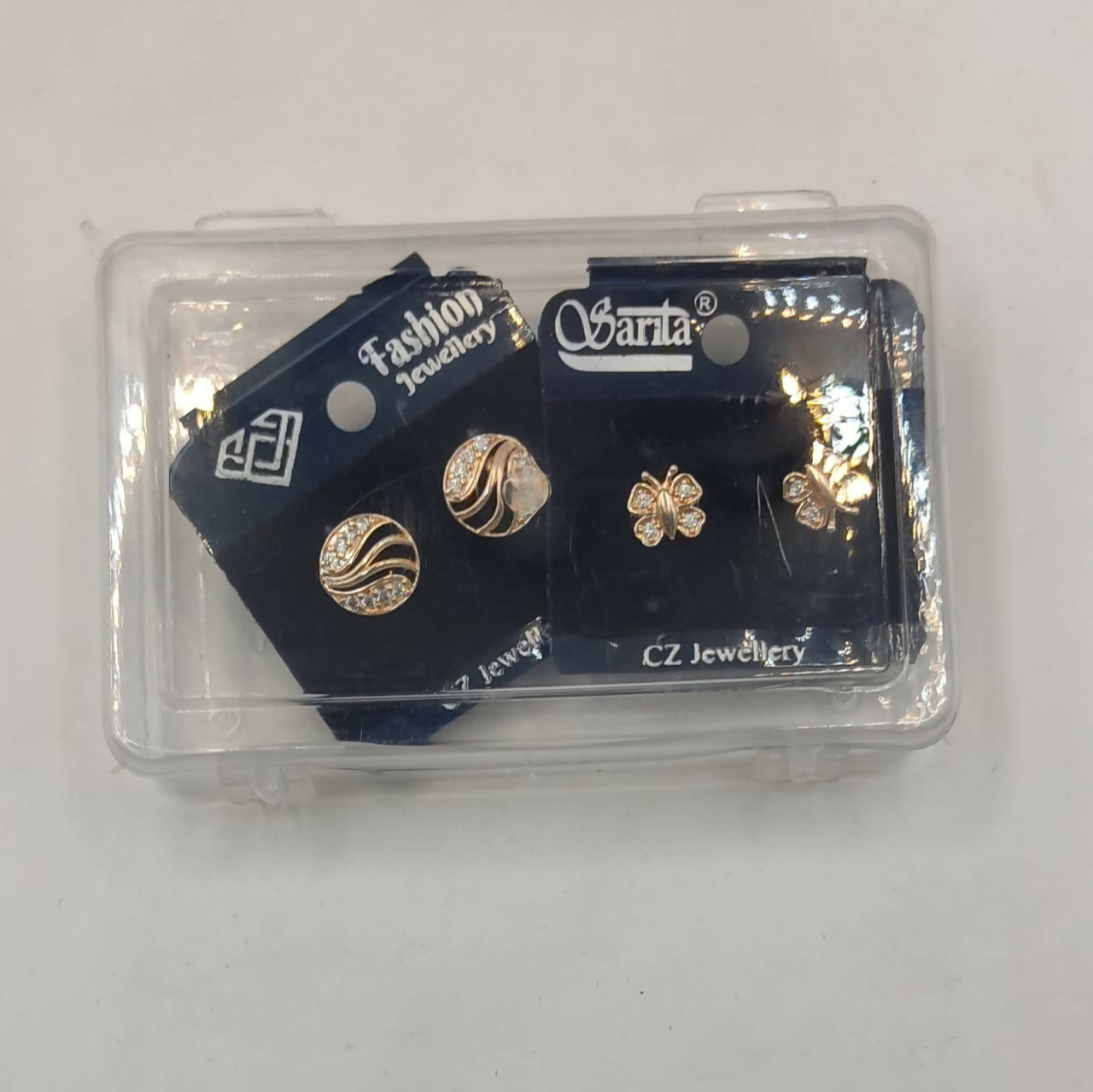 Rose Gold Plated AD Stud Earrings Set (Butterfly & Round) for women and girls Combo Pack of 2 - Image 5