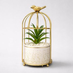 Golden Bird Cage Tabletop Planter with Decorative Pot(Color may vary)