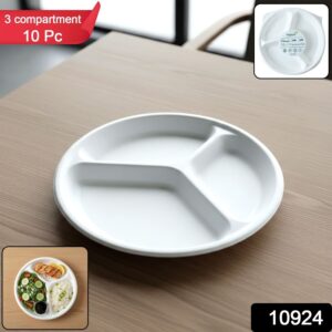 Vegnar 10 Inch 3-Compartment Round Compostable Bagasse Plate (10 Pc)