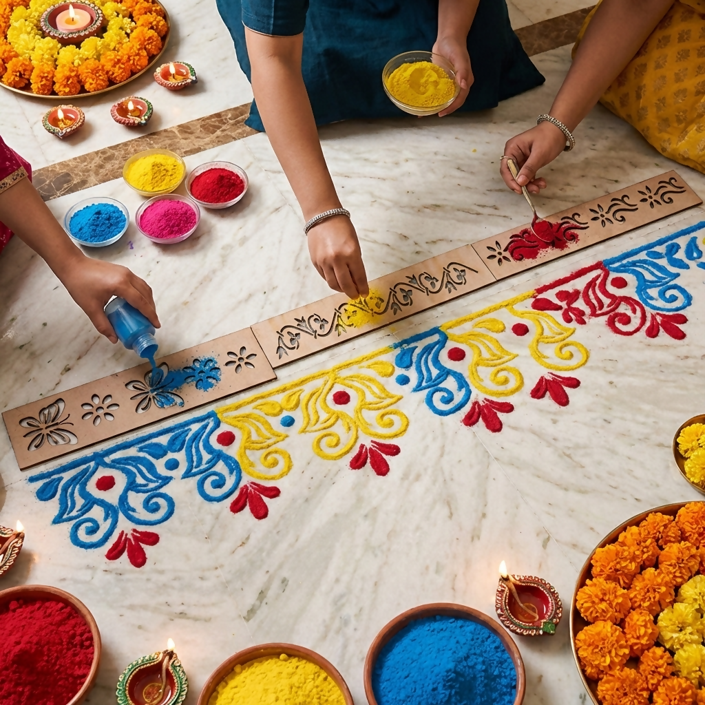 Wooden Rangoli Border Stencils - Set of 3 Reusable Umbra Patti - Image 3