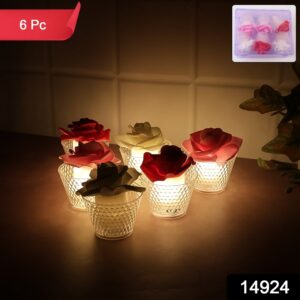 LED Rose Flower Decorative Flameless Tealight Candles - (6 Pc / Set)