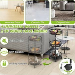 Collapsible 3-Tier Kitchen Trolley with Wheels | Foldable Metal Mesh Storage Rack | Heavy-Duty Vegetable & Fruit Basket Stand | Multipurpose Utility Cart for Home & Office