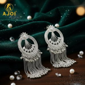 Premium Silver Floral Chain Tassel Earrings with Elegant Drop Design