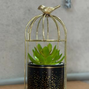 Golden Bird Cage Tabletop Planter with Decorative Pot(Color may vary)