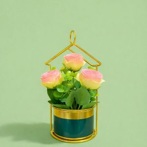 Gold Geometric Tabletop Planter with Decorative Pot