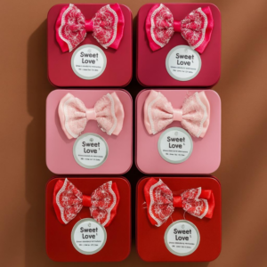 Set of 6 Sweet Love Gift Boxes with Decorative Satin Bows – Premium Reusable Square Gifting Box for Wedding, Anniversary, Valentine’s Day, Birthday, Return Gifts, Festive Hampers, Jewelry, Chocolates, and Special Occasions (Metal)