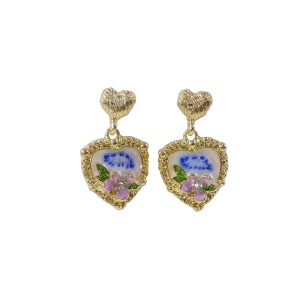 Premium Korean Style Heart Floral Drop Earrings for Women | Gold Plated Pearl & Crystal Fashion Earrings
