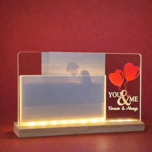LED Couple Photo Frame Lamp with Wooden Base Romantic Decor