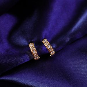 Gold Finish Stone Studded Small Hoop Earrings for Women & Girl - Stylish Daily Party Wear Jewellery