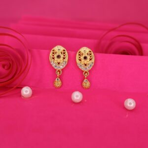 Gold Plated Oval Stud Earrings with AD for women and girls