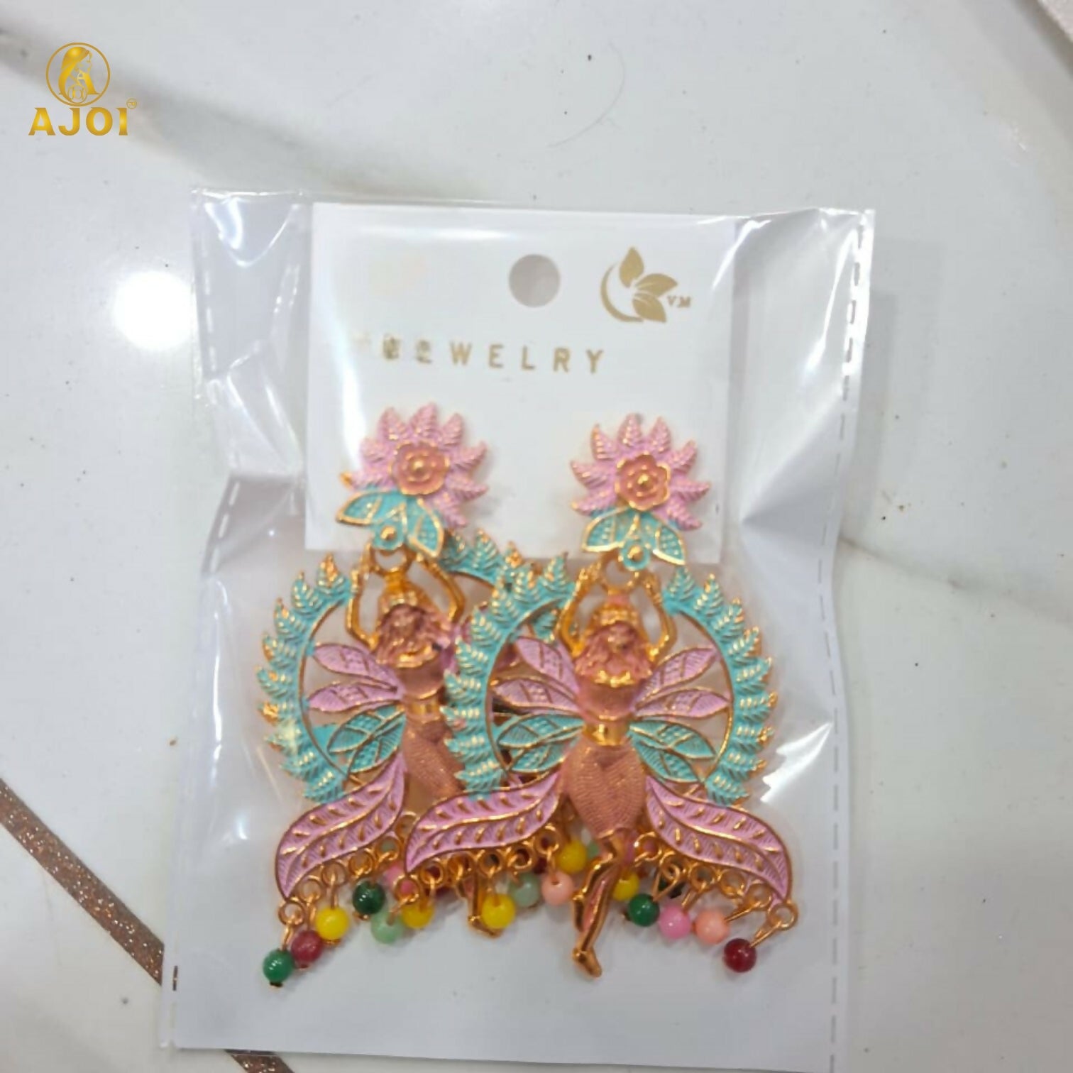 Designer Multicolor Fairy Motif Enamel Earrings for Women