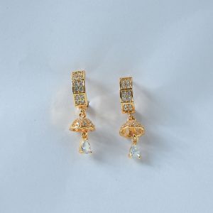 Gold-Tone Crystal Studded Huggie Drop Earrings for Women