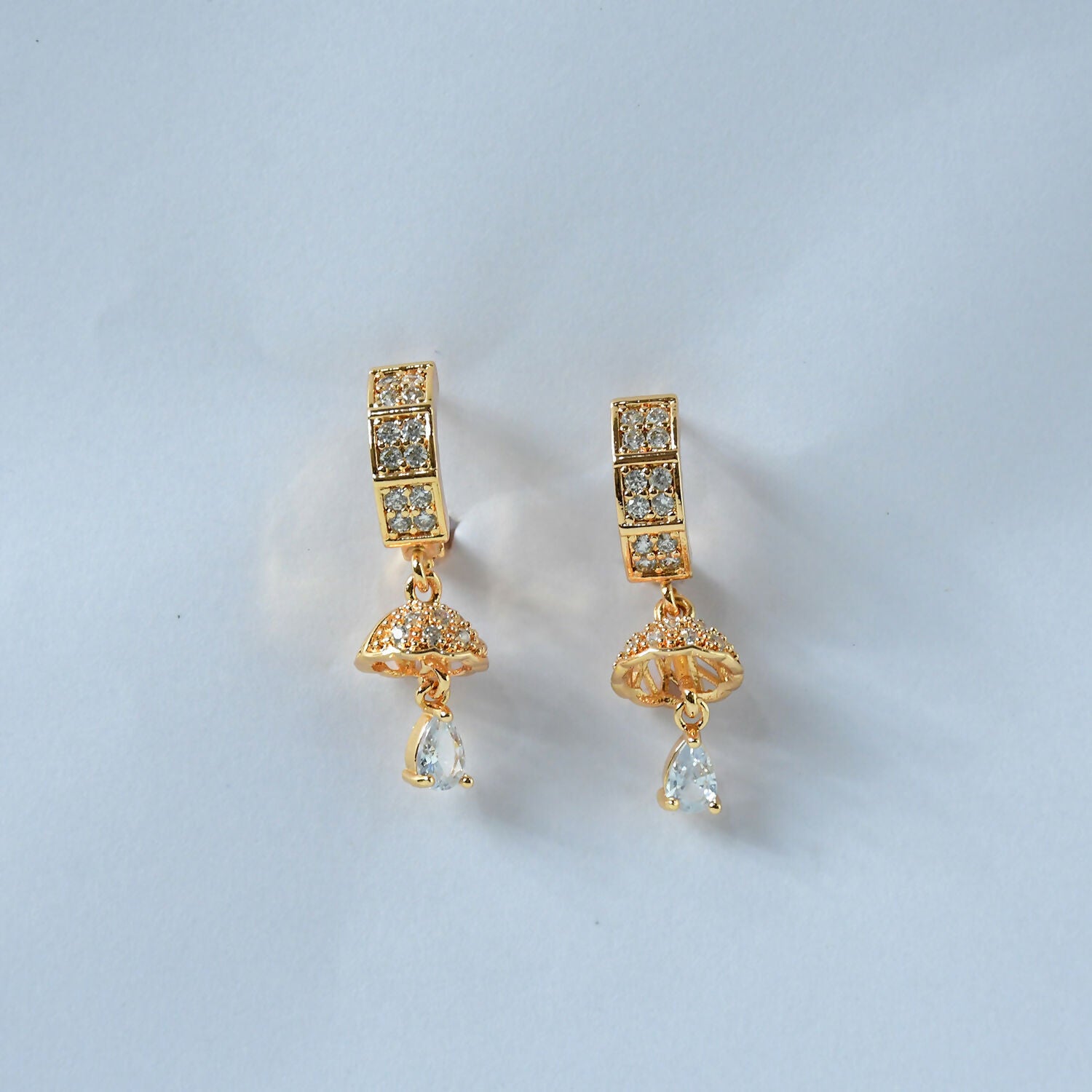 Gold-Tone Crystal Studded Huggie Drop Earrings for Women - Image 5