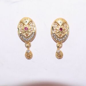 Gold Plated Oval Stud Earrings with AD for women and girls