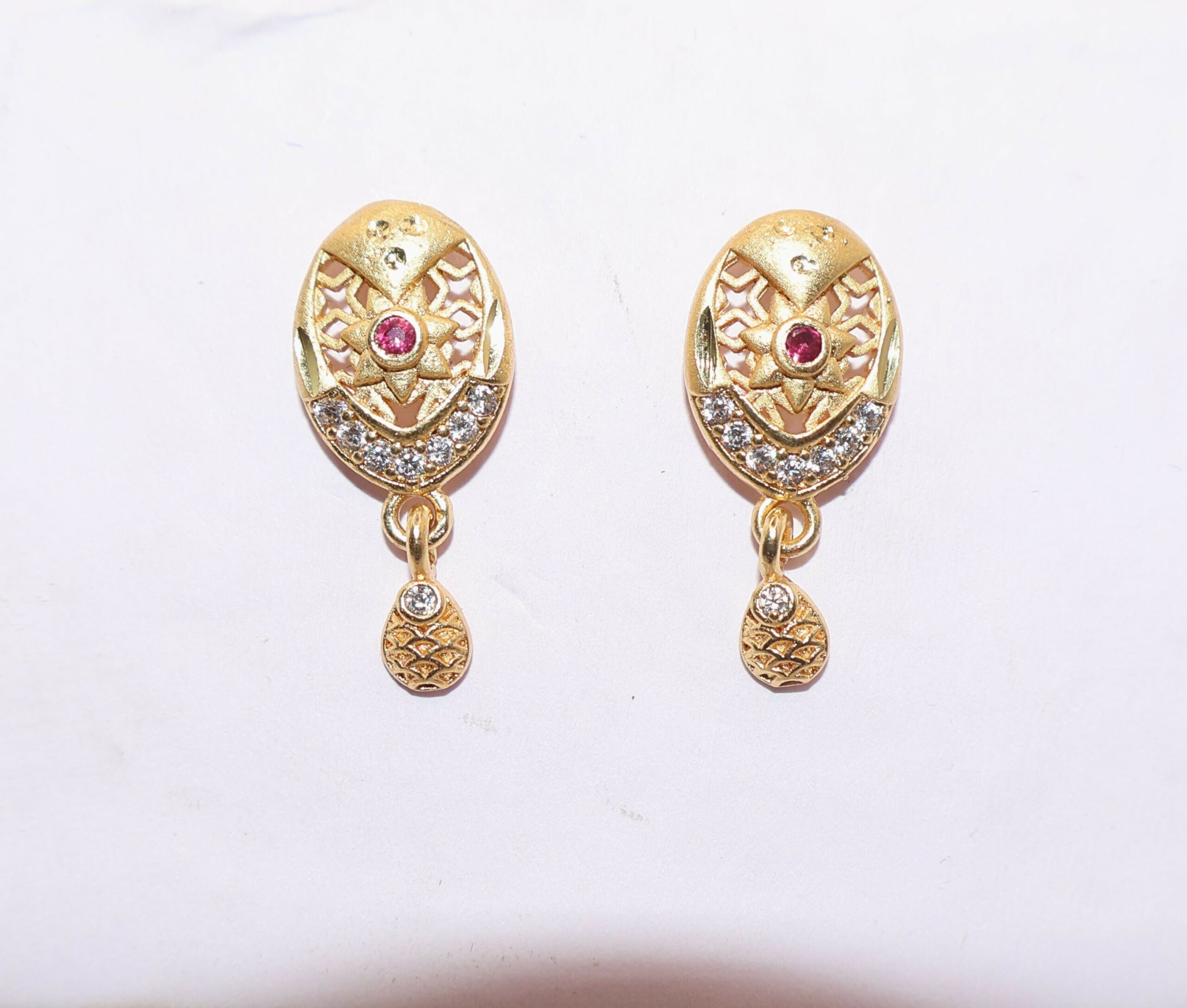 Gold Plated Oval Stud Earrings with AD for women and girls - Image 4
