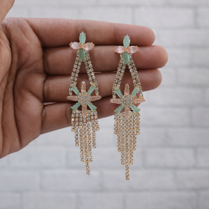 Elegant Crystal Long Earrings with Coloured AD Stone