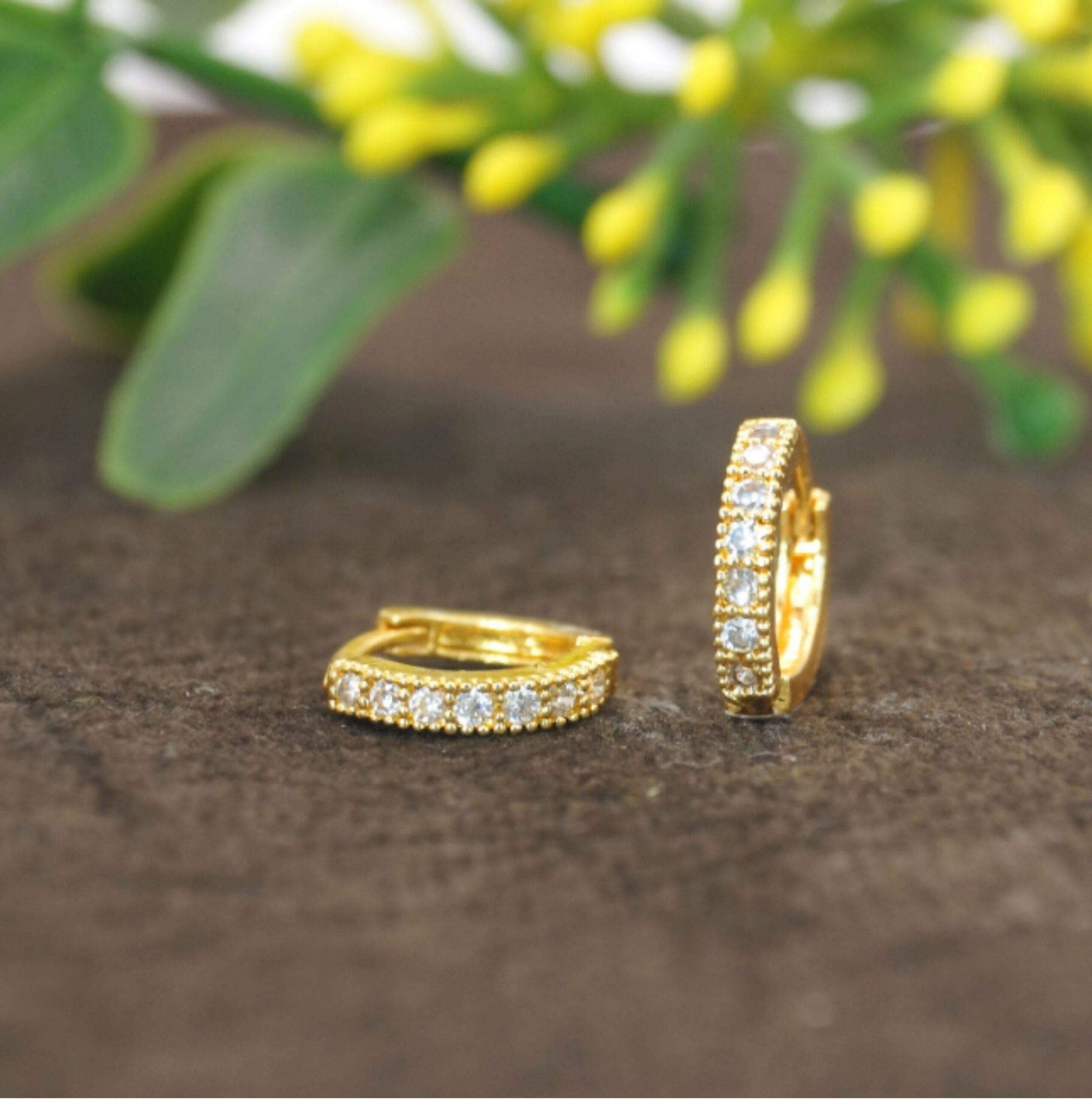 Gold Plated AD Bali Dangler Huggie Hoop Earrings Bali kan ki for Women/Girls Combo Pack of 2