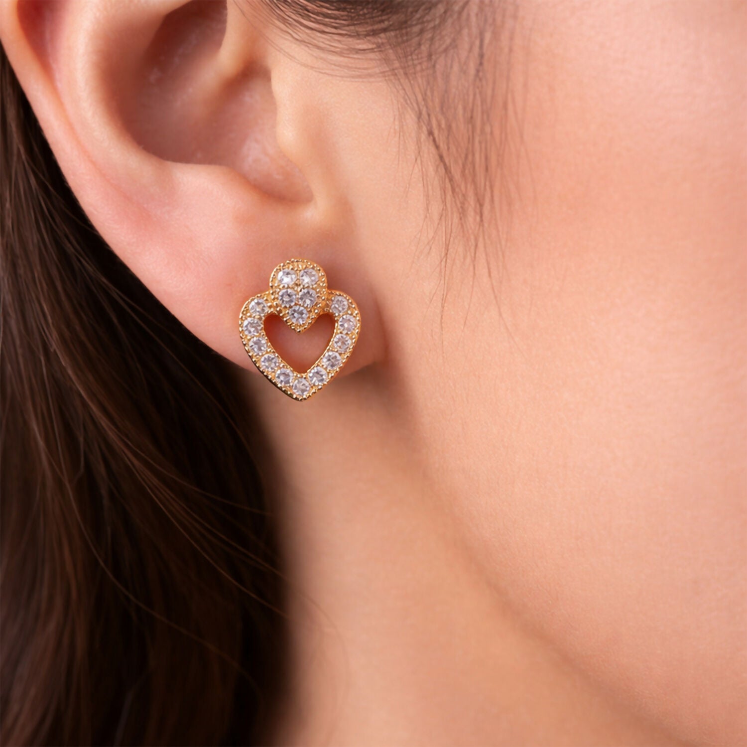 Double Heart Crystal Stud Earrings For Woman & Girl – Elegant Heart Motif Design