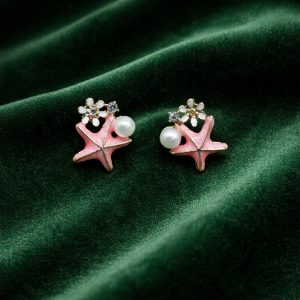 Elegant Pink Starfish Pearl Stud Earrings for Women For Girls