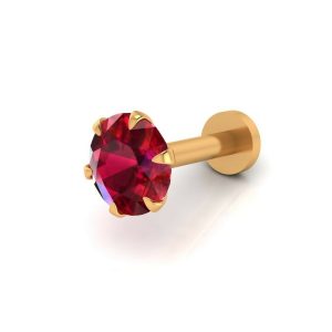 Gold plated Ruby AD Nosepin Stud Flat Back Labret for women and girls