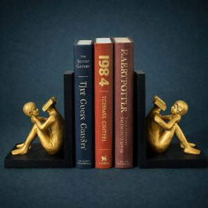 Creative Reading Man Bookend Statue Decorative Book Holder Set
