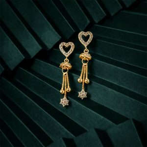 Rose Gold Crystal Heart Tassel Drop Earrings – Romantic Dangle Star
