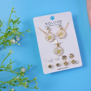 Premium Gold Plated Leaf Pearl Drop Earrings for Women & Girls (Pack Of 7)