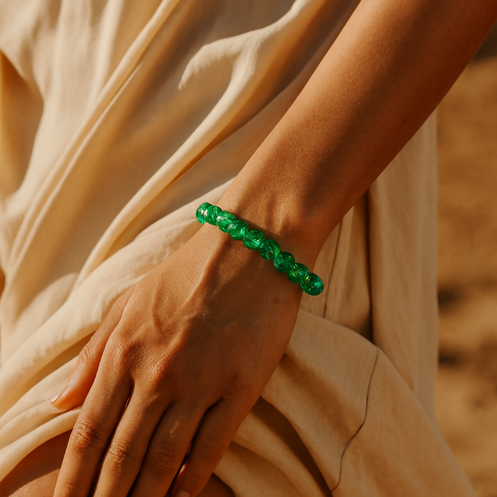Crystal Crackle Glass Beads Stretch Bracelet