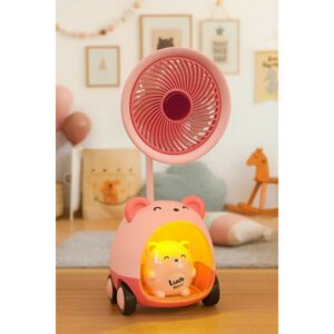 Cute Pig LED Night Lamp with Mini Fan, Kids Desk Light & Soft Warm Glow