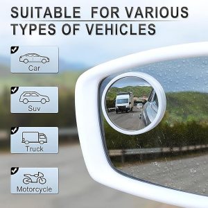 White Round Car Blind Spot Rear View Mirror Set (2 Pc)