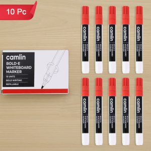 Camlin Bold-E Whiteboard Marker – Red Color Bold Writing Refillable (Pack of 10)