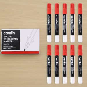 Camlin Bold-E Whiteboard Marker – Red Color Bold Writing Refillable (Pack of 10)