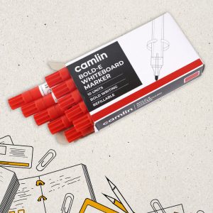Camlin Bold-E Whiteboard Marker – Red Color Bold Writing Refillable (Pack of 10)