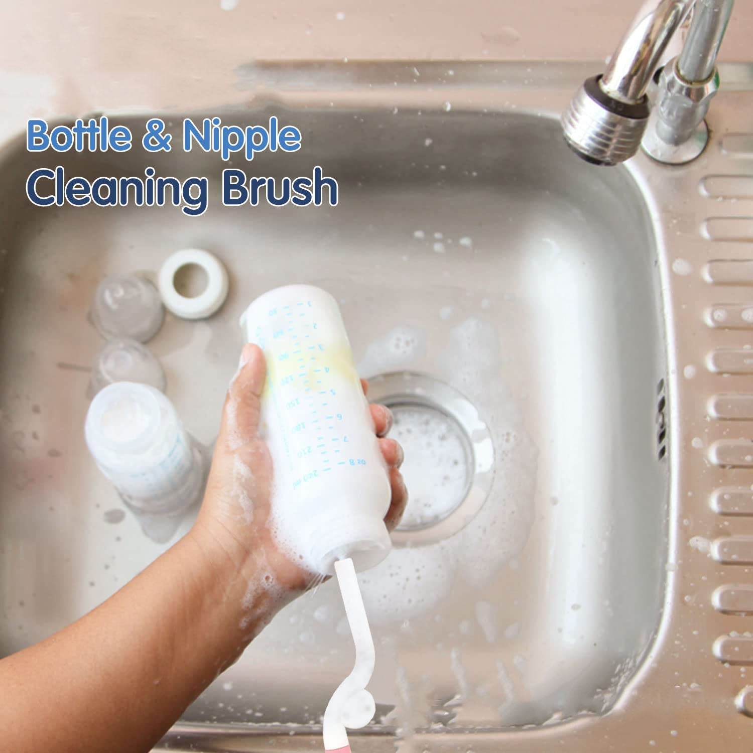 Bottle & Nipple Cleaning Brush with 360° Rotary Handle (1 Pc)
