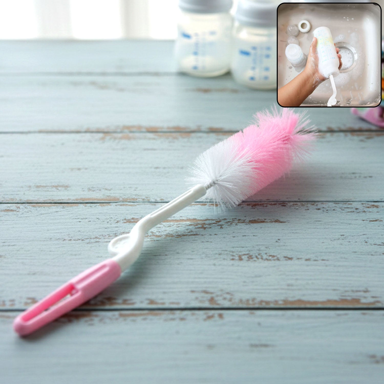 Bottle & Nipple Cleaning Brush with 360° Rotary Handle (1 Pc)