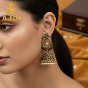 Premium Royal Multicolor Stone Jhumka Earrings with Traditional Drop Detailing